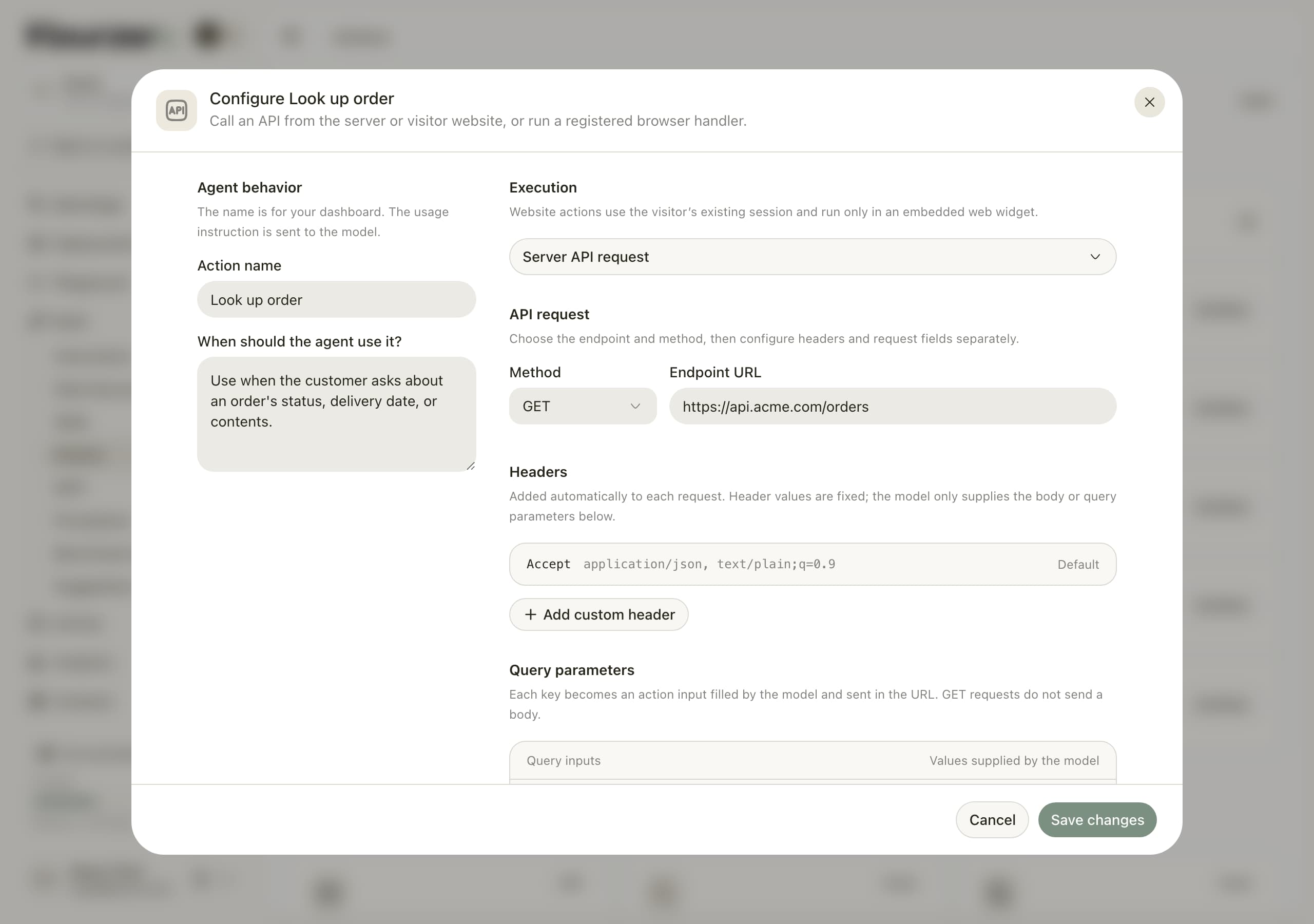 Setting up an action that looks up an order in your own system