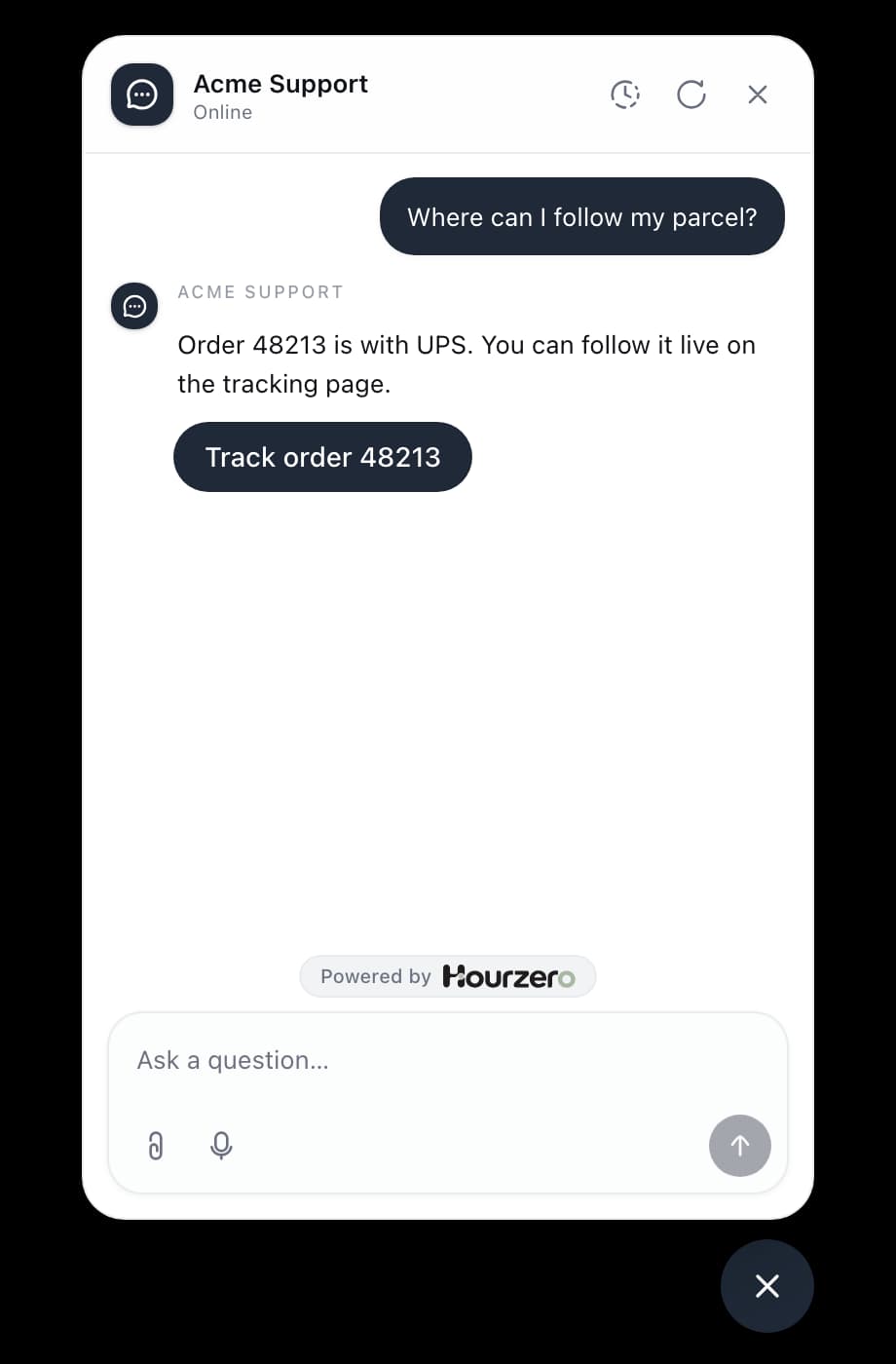 The agent sharing a button to track order 48213